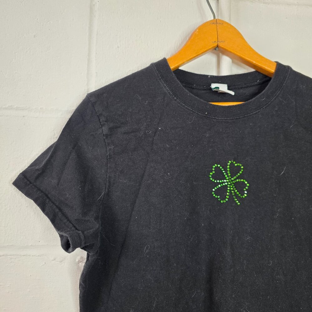 y2k McBling Kidcore Indie Sleeze Rhinestone Shamrock St. Patrick's Day Baby Tee